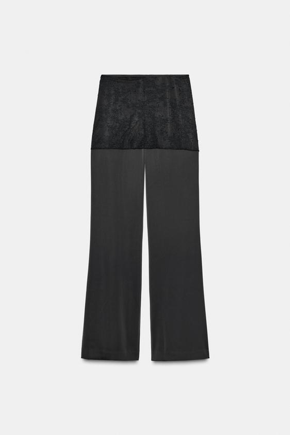 ZARA АТЛАСНЫЕ БРЮКИ С КРУЖЕВНЫМ ПАРЕО, ЧЕРНЫЙ