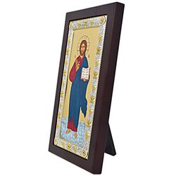 Спаситель Вседержитель с Евангелием. Ростовая икона Иисуса Христа в серебряной раме