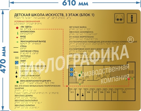 Тактильная мнемосхема ГОСТ 470х610 мм на ABS пластике 1,3 мм