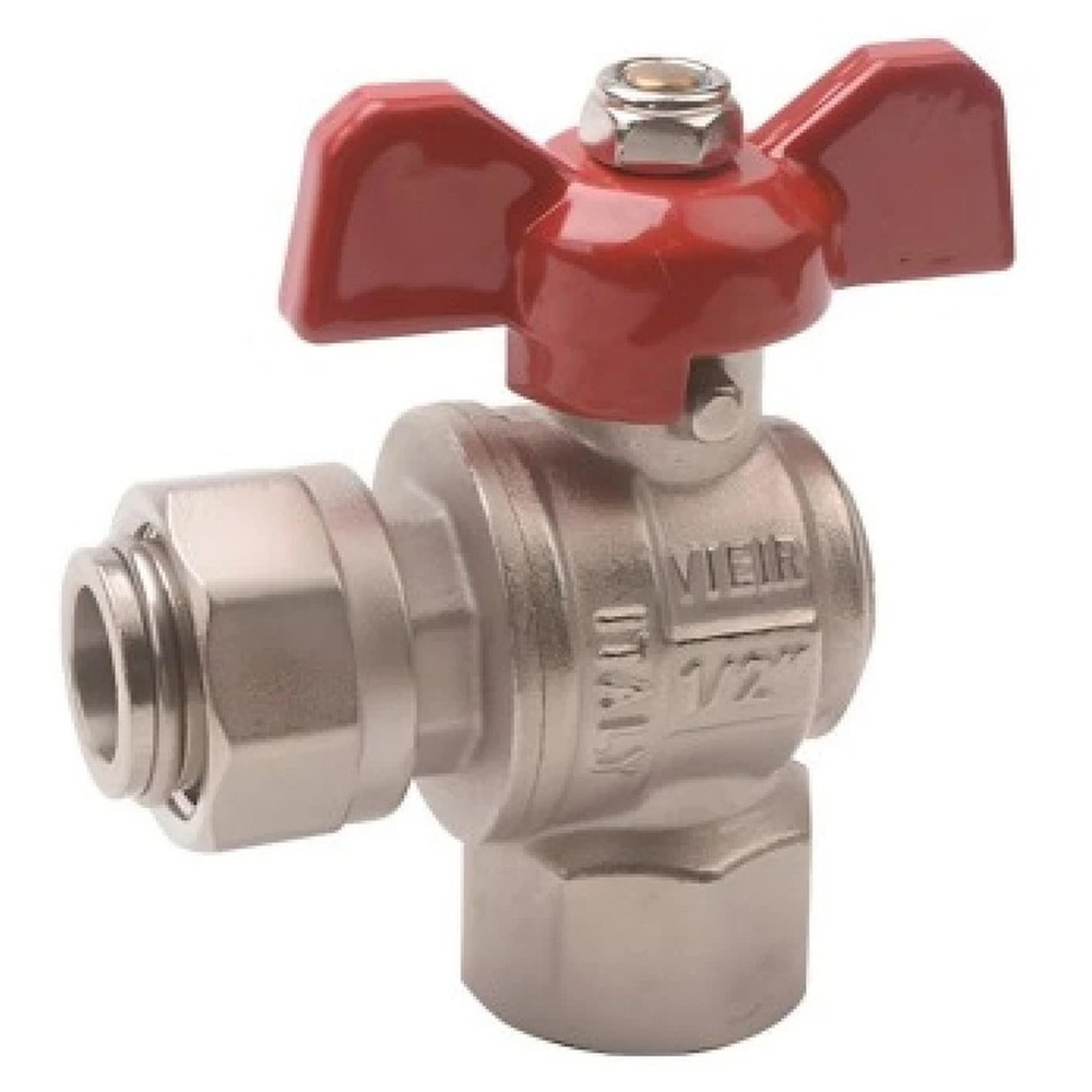 Кран VIEIR шаровый угловой с накидной гайкой 1/2" никель (112/14) VERS52