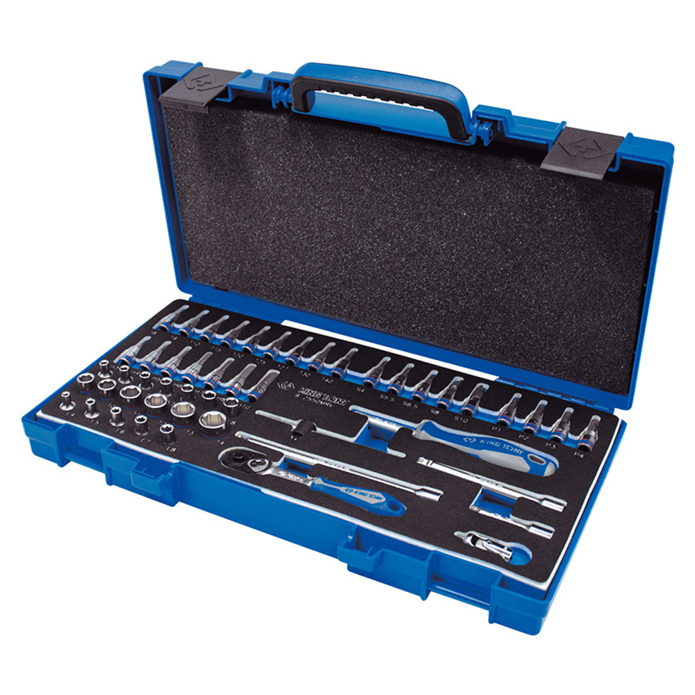 KING TONY (2550MRV) Набор торцевых головок с принадлежностями 1/4", 6-гранные, 4-14 мм и E4-E8, 50 предметов