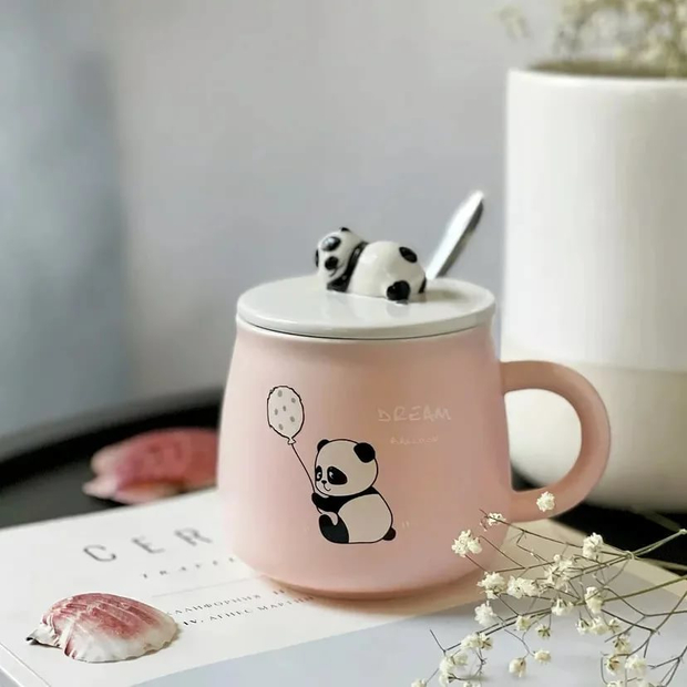 Кружка "Панда" с крышечкой и ложкой ассорти