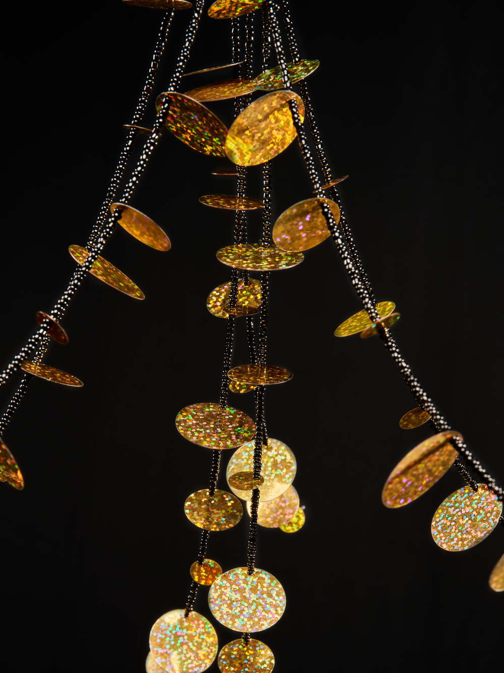 Веточка из бисера и пайеток 28х81см ChristmasDeLuxe черная с золотом