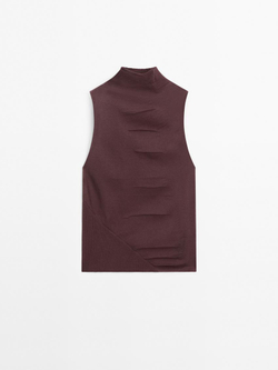 Massimo Dutti Хлопковый топ без рукавов, бордовый