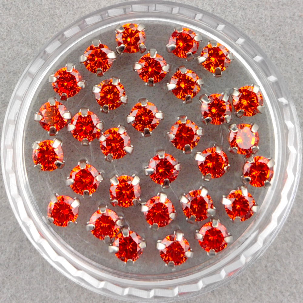 Фианиты шатоны в оправах, Orange/Platinum