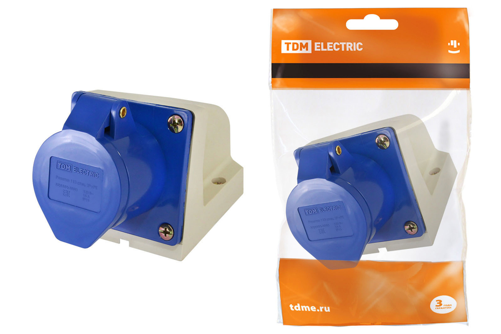 Розетка 113 стационарная 2Р+РЕ 16А 220В IP44 TDM SQ0602-0001
