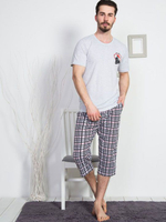 Мужской комплект с капри в мелкую клеточку (Размер: L) (Цвет: темно-серый)