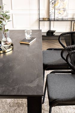 "Венето" обеденная группа на 4 персоны со стульями "Милан", каркас темно-серый, роуп темно-серый