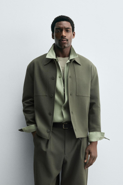 ZARA КУРТКА-РУБАШКА BOXY FIT, ЗЕЛЕНЫЙ