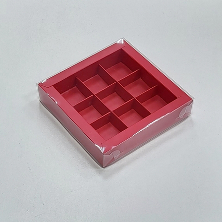 Коробка на 9 конфет ПРЕМИУМ Красная, 15,5*15,5*3 см (набор 5 шт)