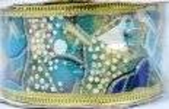 Лента для украшения узкая голубая с узором, 3,5 см.х2,7 м. (523132)