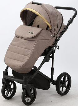 Детская коляска Adamex Rimini 2 в 1 RI15-TIP БЕЖ+КОРИЧНЕВ.КОЖА+ЗОЛОТО ОТДЕЛКА