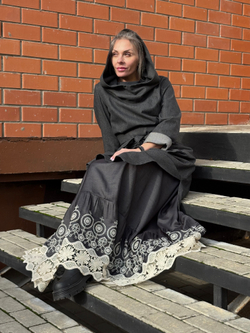 Юбка / с вышивкой / серый джинсовый