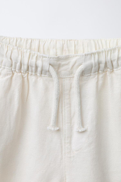 ZARA БРЮКИ СТРУЯЩЕГОСЯ КРОЯ ИЗ СМЕСОВОГО ЛЬНА, ЭКРЮ