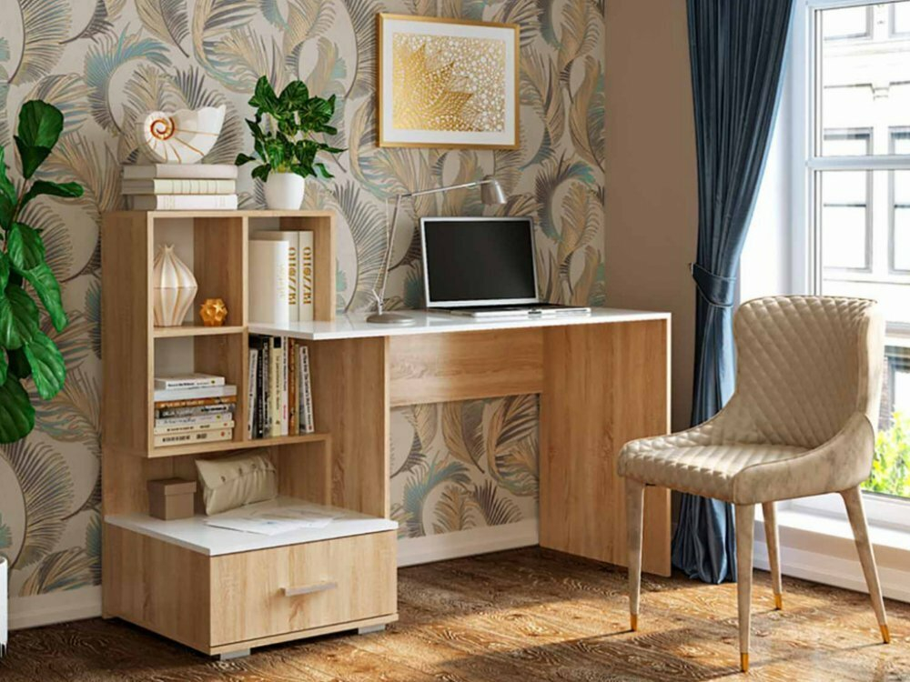 Компьютерный стол "ПСК-10", дуб сонома, белый, 1481х1055х570мм