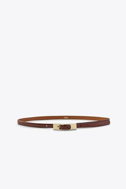 ZARA ТОНКИЙ РЕМЕНЬ С ПРЯМОУГОЛЬНОЙ ПРЯЖКОЙ, КОРИЧНЕВЫЙ