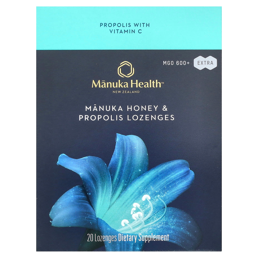 Manuka Health, леденцы с медом манука и прополисом, MGO 600+, 20 леденцов