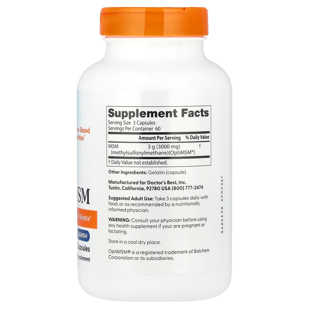 Doctor's Best, МСМ, 180 капсул (1000 мг в каждой капсуле)