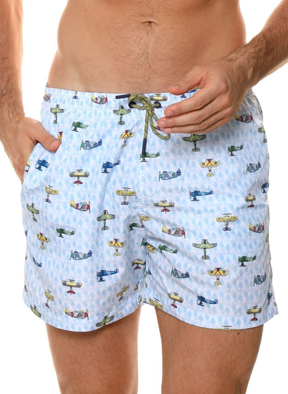 Мужские пляжные шорты с принтом в виде самолетов (Размер: XXL) (Цвет: голубой)