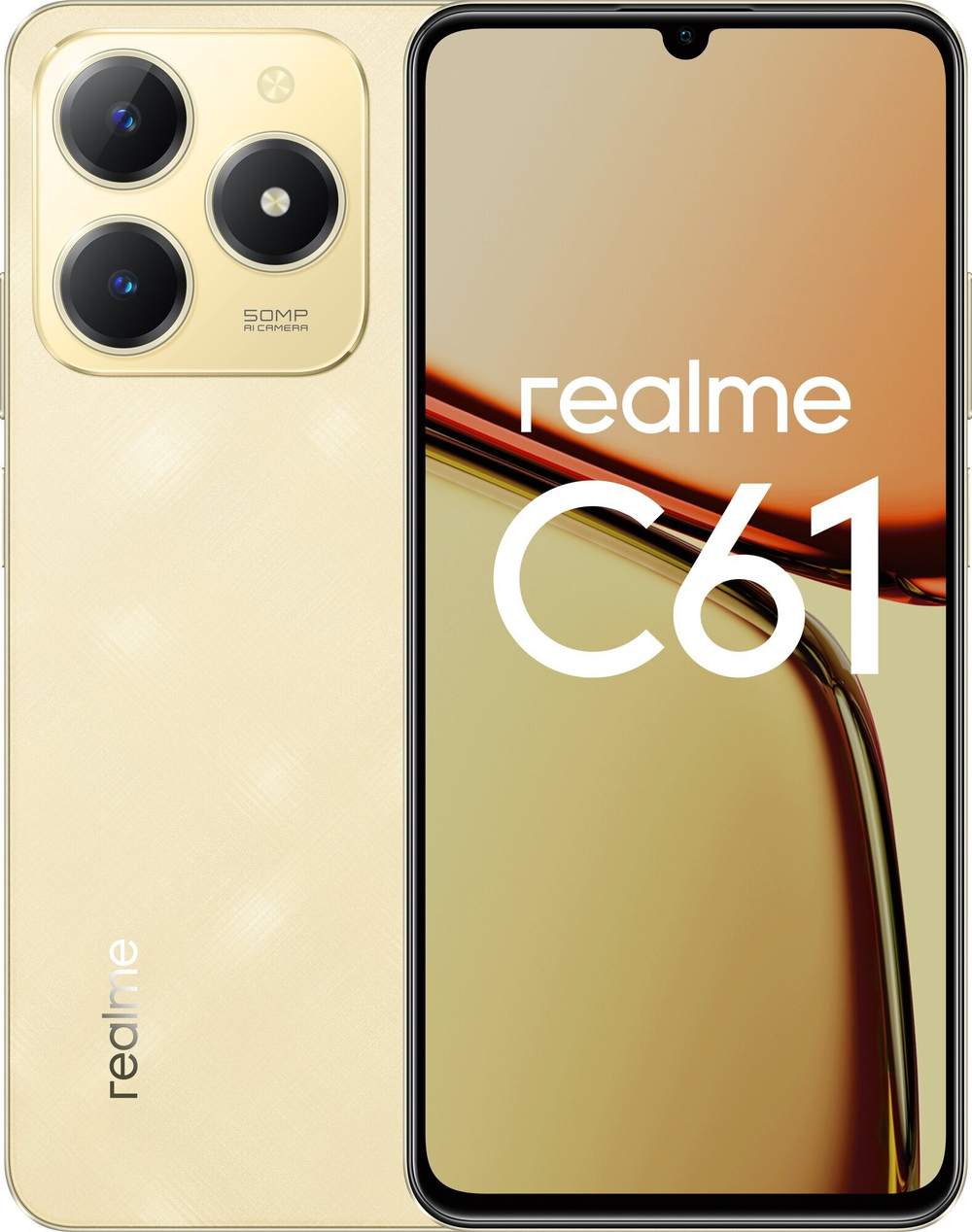 Смартфон realme C61 8/256 ГБ, Dual nano SIM, Ростест, блестящий золотой