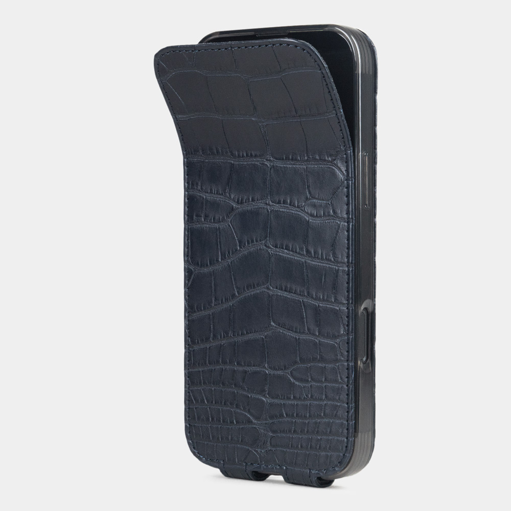 Чехол для iPhone 17 Pro Max из кожи аллигатора, синего цвета
