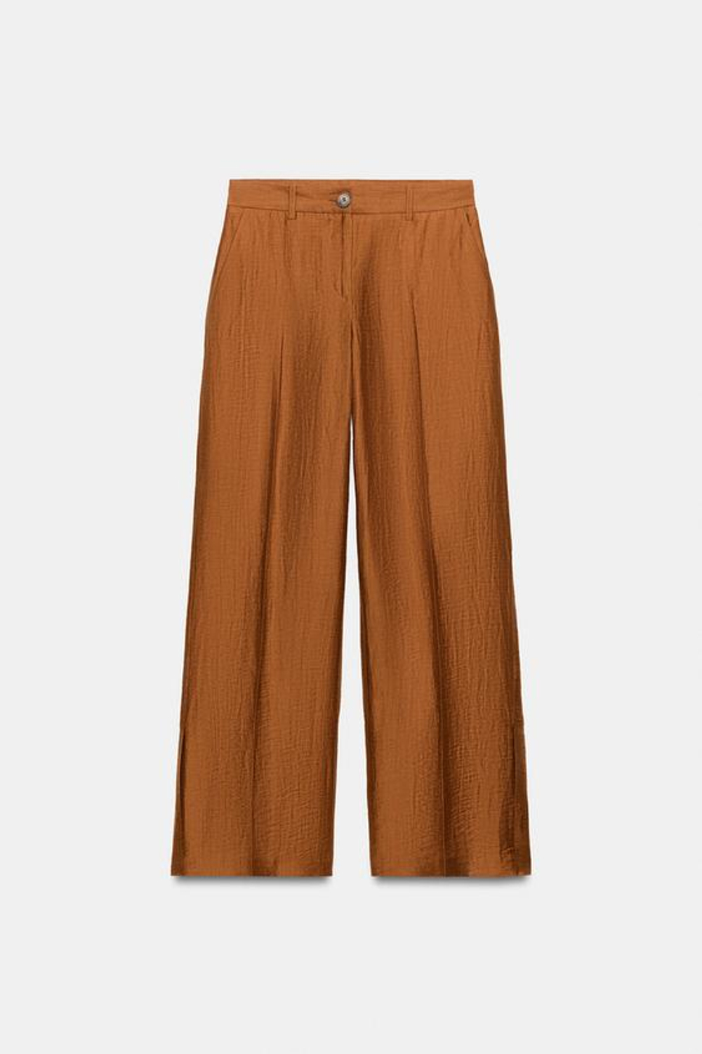 ZARA БРЮКИ СВОБОДНОГО КРОЯ ИЗ СМЕСОВОГО ЛЬНА С РАЗРЕЗАМИ ПО НИЗУ, ЖЕЛТЫЙ КАРРИ