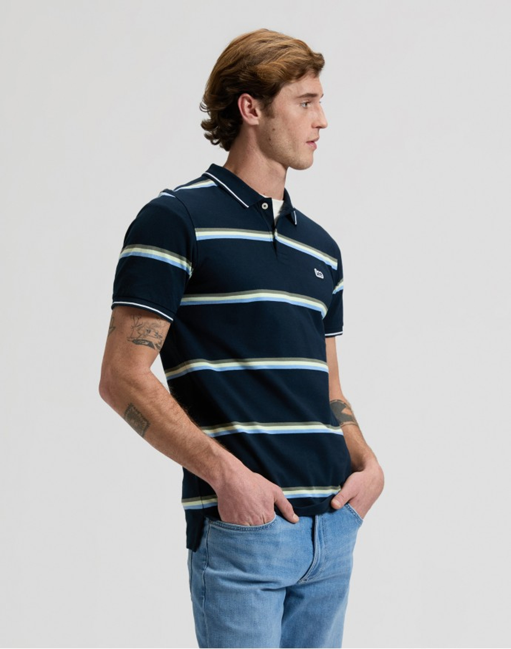 Поло мужское LEE PIQUE POLO LIME ICE NAVY STRIPE