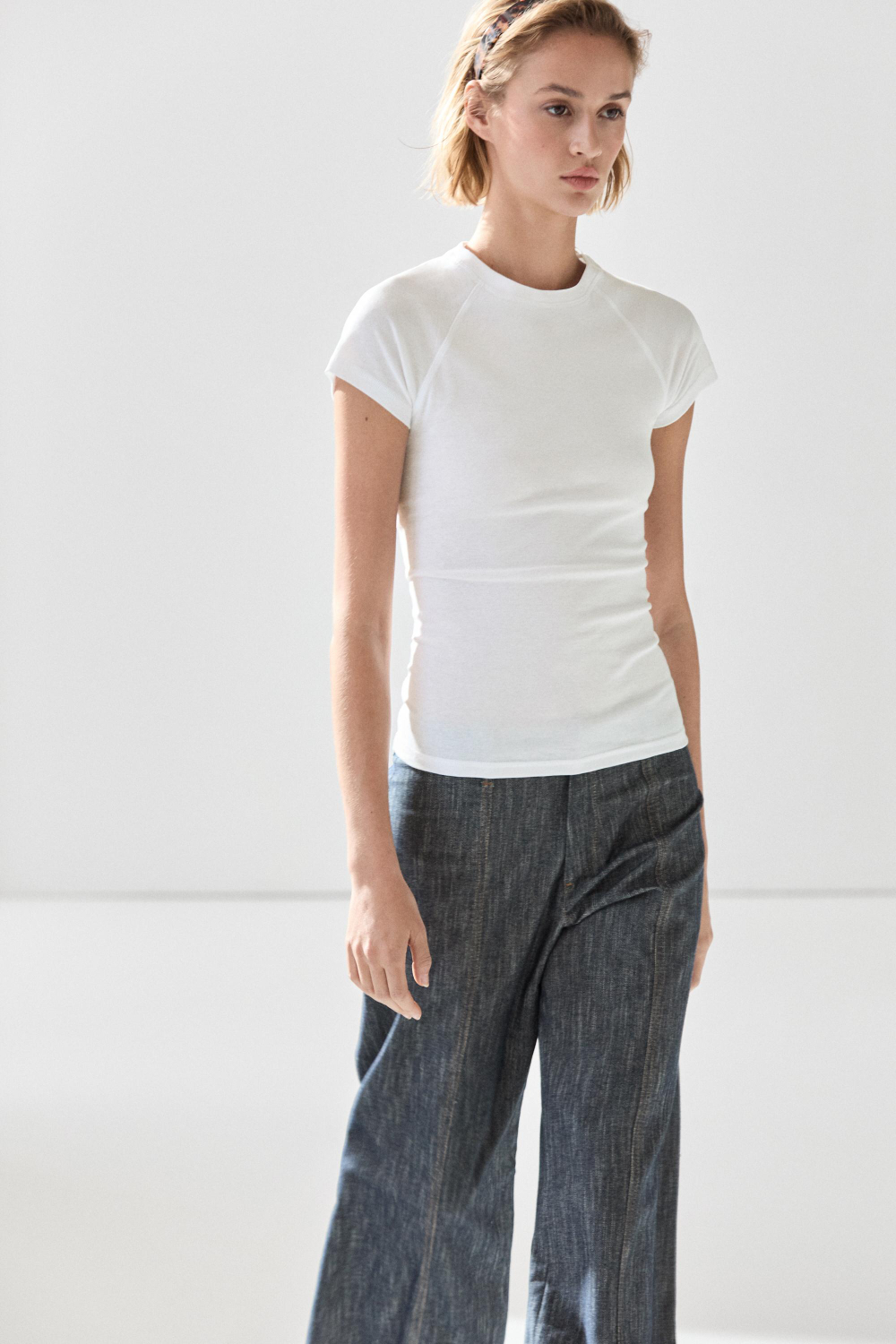 Massimo Dutti Футболка-реглан с коротким рукавом, белый