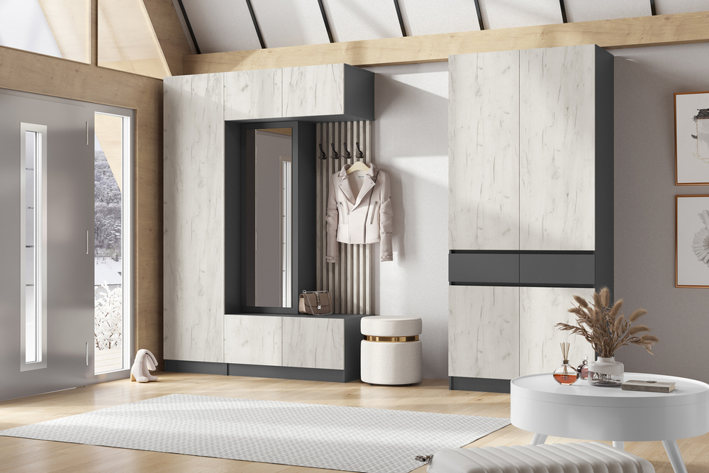 Прихожая Роджина, Графит, Дуб крафт белый