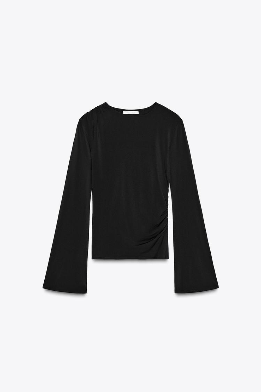 ZARA ФУТБОЛКА С ДЛИННЫМИ РУКАВАМИ И СБОРКАМИ, ЧЕРНЫЙ