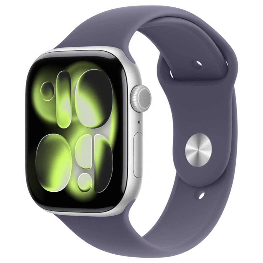 Умные часы Apple Watch Series 11, 46 мм, алюминий цвета «Silver», спортивный ремешок "Purple Fog", S/M (MEV94)