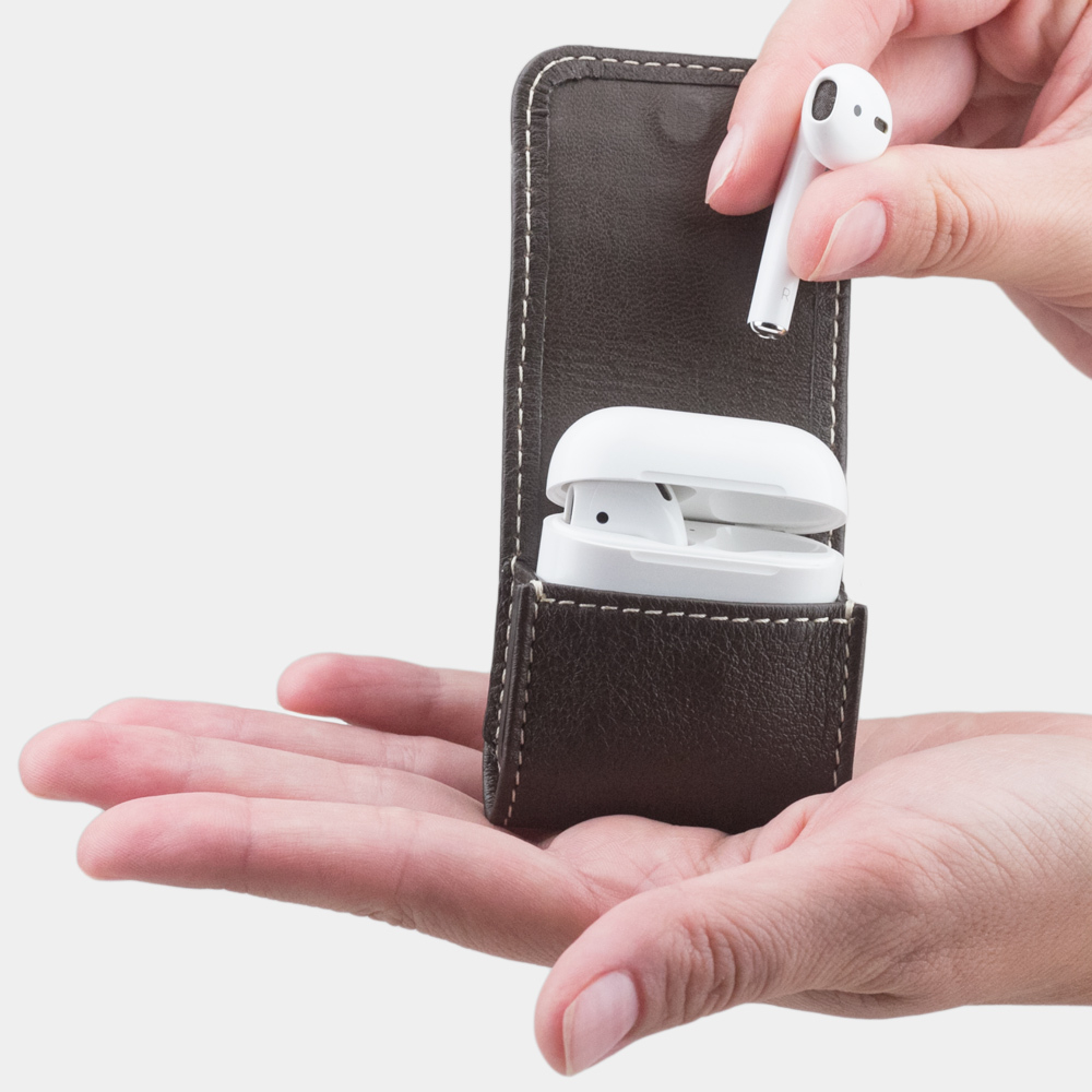 Чехол-держатель для наушников Petit Easy из натуральной кожи теленка, темно-коричневого цвета
