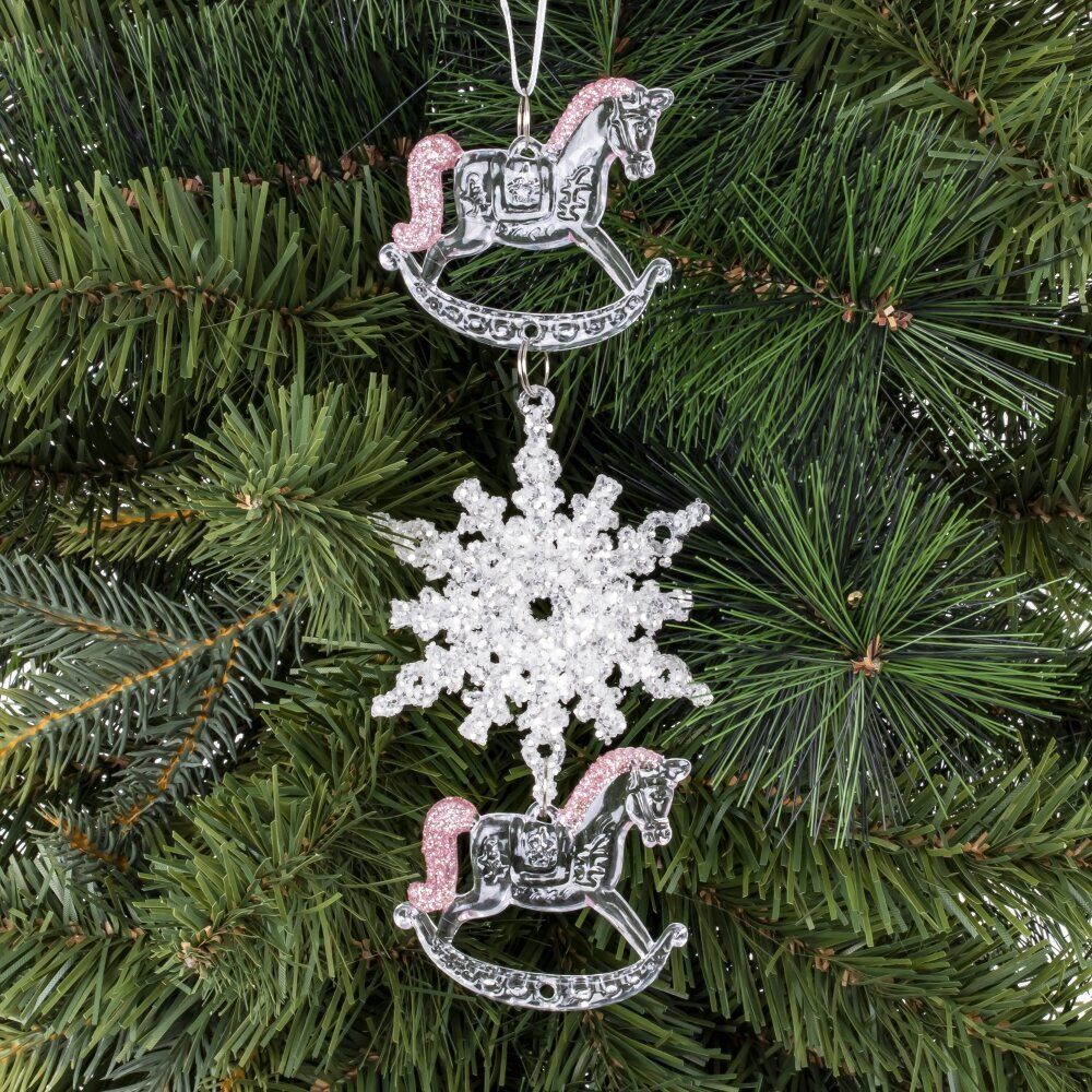 GAEM Украшение новогоднеe подвеска"Снежинка с лошадками", L6,5 W0,5 H18 см
