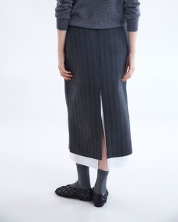 Юбка из шерсти с подъюбником из хлопка елочка серый/белый