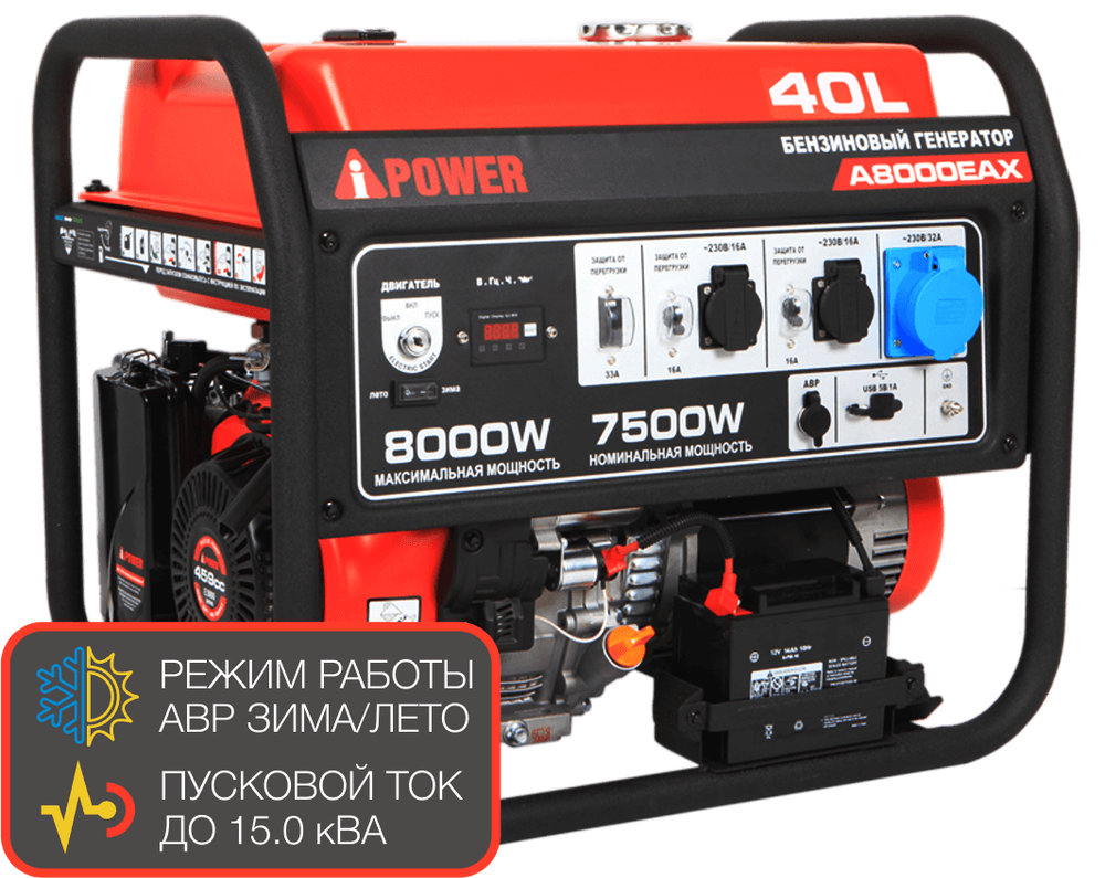 Портативный бензиновый генератор (8 кВт) A-iPower A8000EAX
