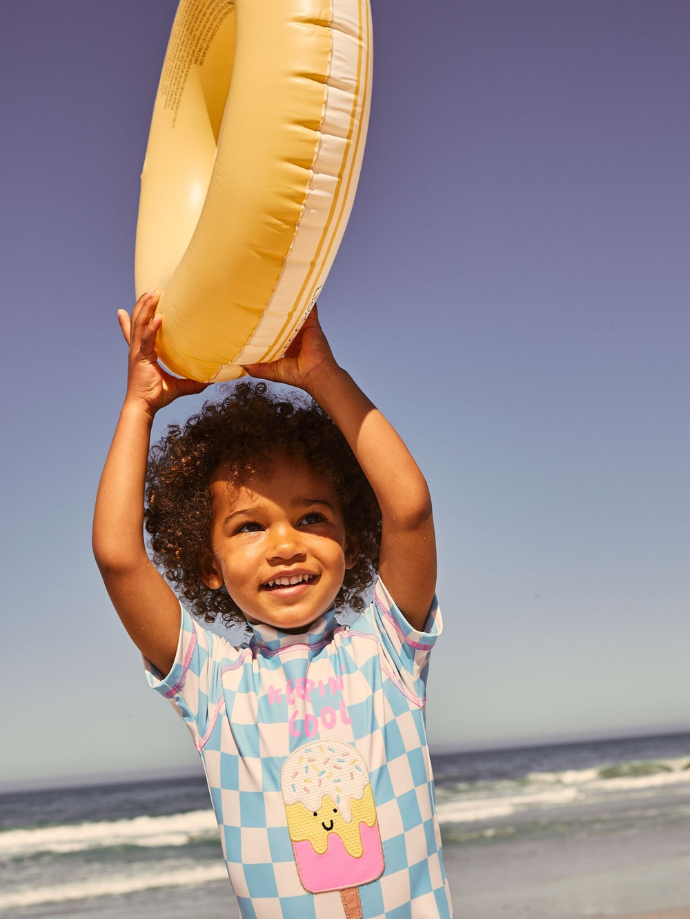 Купальник слитный на молнии для девочки Next AJ6-914, Голубой, Молочный