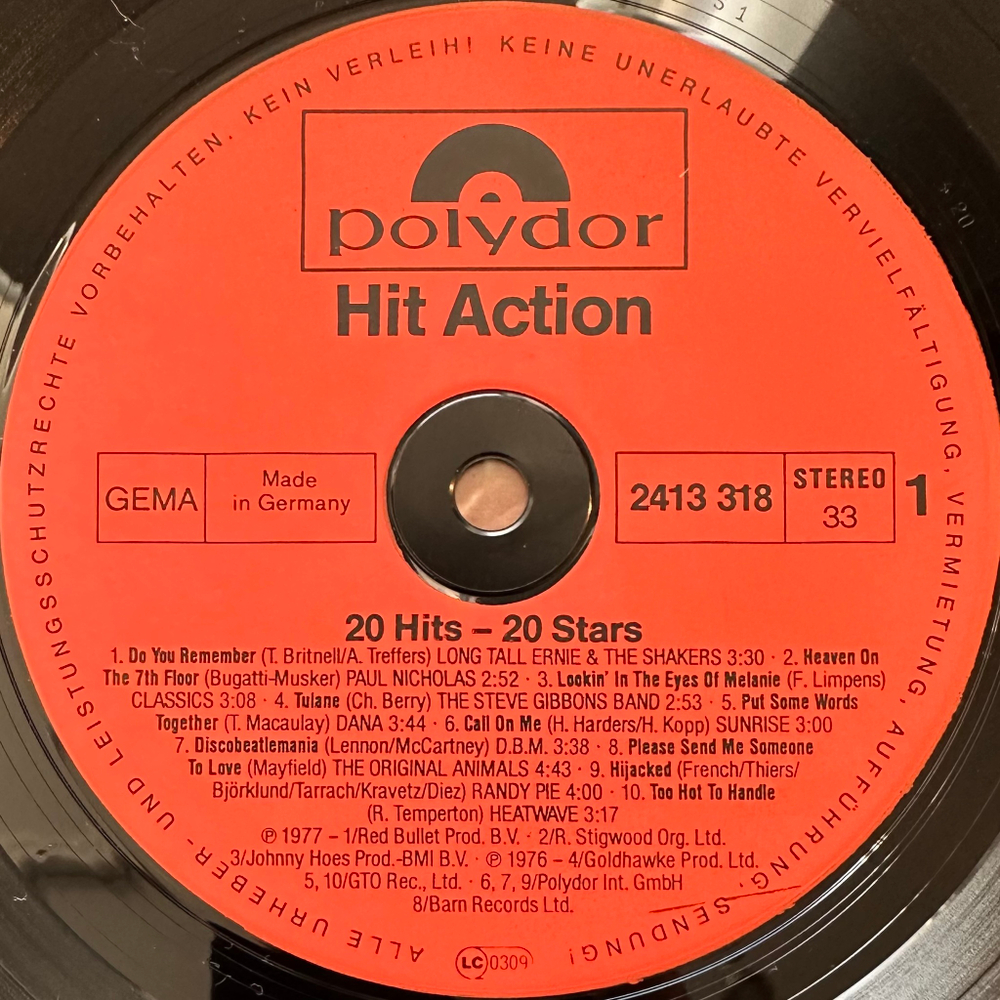 Сборник Hit Action 20 Hits - 20 Stars (Германия 1977г.)