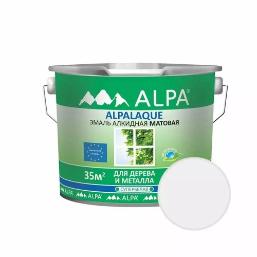 Эмаль Alpa Alpalaque алкидная для дерева и металла супербелая матовая