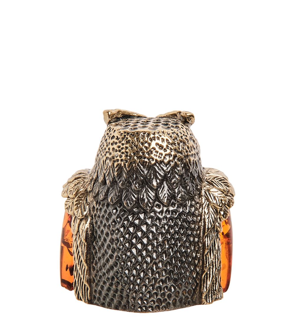 AM-2055 Наперсток «Сова Сипуха» (латунь, янтарь)