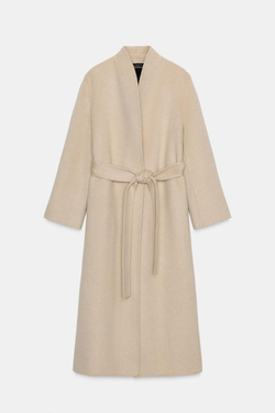 ZARA МИНИМАЛИСТИЧНОЕ ПАЛЬТО ИЗ СМЕСОВОЙ ШЕРСТИ — ZW COLLECTION LIMITED EDITION, БЕЖЕВЫЙ