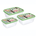 Комплект контейнеров для продуктов прямоугольных 3 шт. (0,5л+0,85л+1,5л) с декором (зеленый)