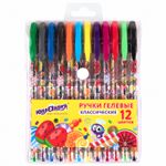 Ручки гелевые ЮНЛАНДИЯ, НАБОР 12 ЦВЕТОВ, корпус с печатью, узел 0,5 мм, линия письма 0,35 мм, 142800