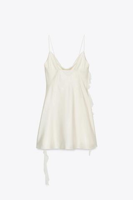 ZARA КОРОТКОЕ ПЛАТЬЕ С БЛЕСТКАМИ И ВОЛАНАМИ, ЭКРЮ