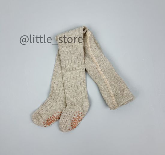 Колготки хлопковые "Полоска" со стоперами, Бежевый меланж