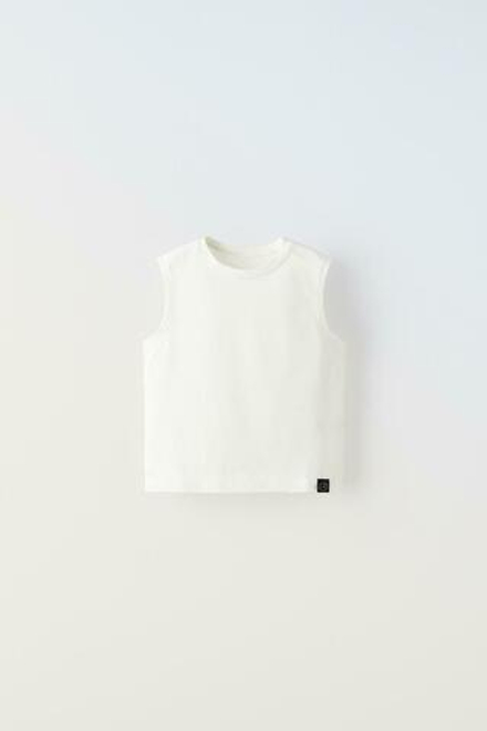 ZARA ТОП БЕЗ РУКАВОВ С НАШИВКОЙ, БЕЛЫЙ