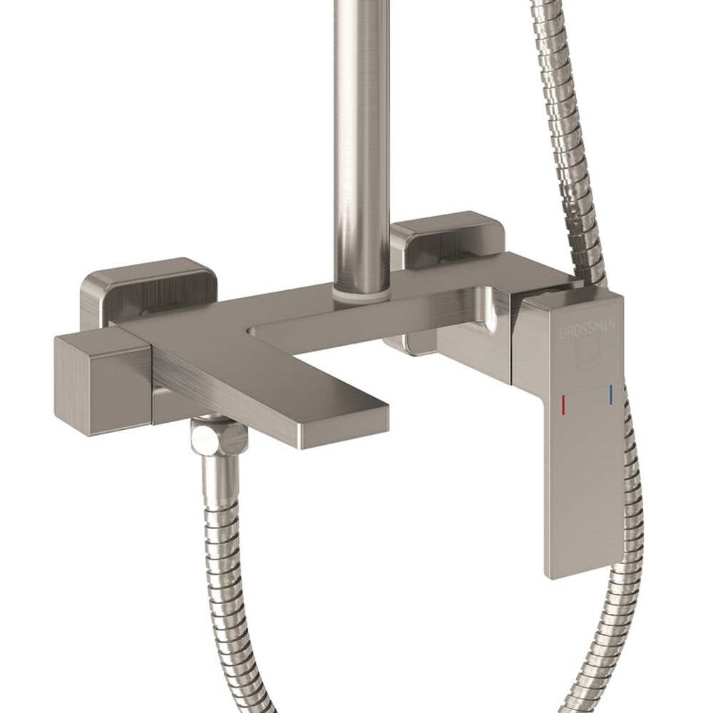 Душевая стойка Grossman Style 500.K35.05.120 с верхним душем,ручной лейкой и смесителем, брашированный никель,1 место