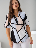 Блузка БЛ-122/геометрия-бежголубая