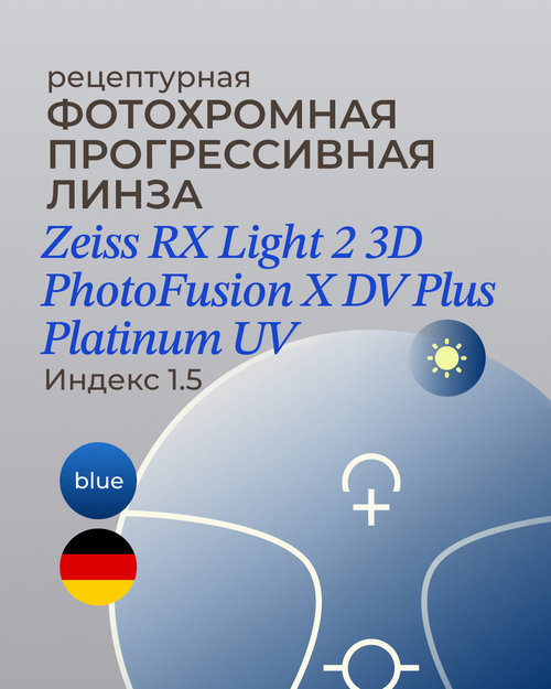 Прогрессивная фотохромная линза Zeiss RX Light 2 3D DV Plus Platinum UV 1.5 Blue
