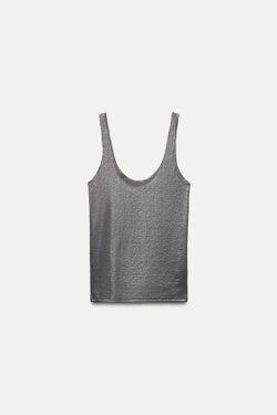 ZARA ТОП СТРУЯЩЕГОСЯ КРОЯ С МЕТАЛЛИЧЕСКИМ БЛЕСКОМ, СЕРЕБРИСТЫЙ