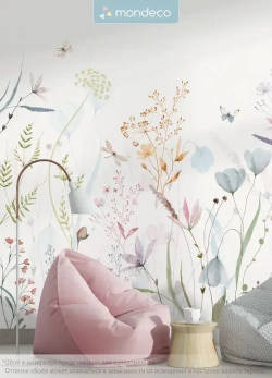 Фотообои Цветы акварельные 300*270 на стену флизелиновые фото обои в детскую